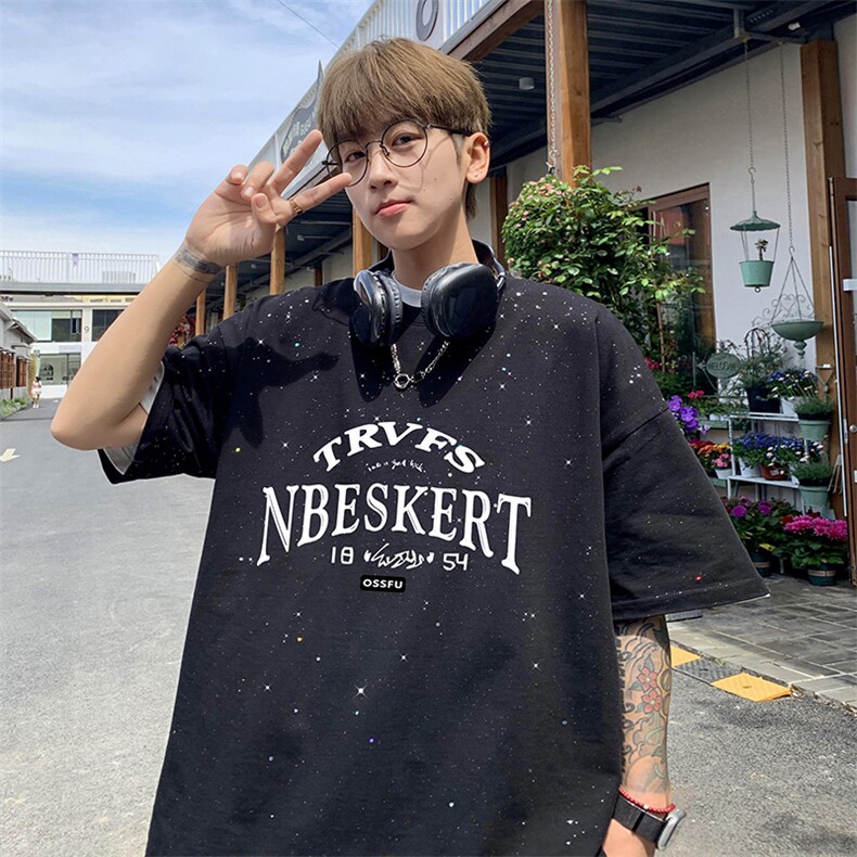 量大优供抖音视频支持得物配合二开美式满天星亮片短袖T恤MTX123,男装T恤,电商A486