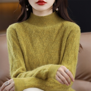 软糯风显瘦低领毛衣女宽松休闲打底针织衫配大衣圆领薄羊毛衫上衣图片