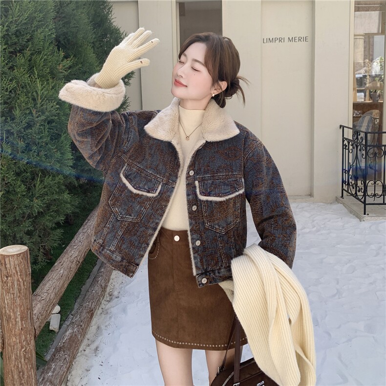 新品2025女装冬装新款复古植绒牛仔羊羔毛外套8077-p205-k308,女装棉衣/棉服,2C266