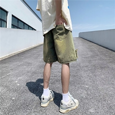 美式复古牛仔短裤男款夏季小众设计感黄泥裤子P38，男装牛仔裤，星座1116-2