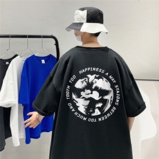 港风短袖纯棉夏季休闲宽松新款T恤地球印花情侣T6017P25控38，男装T恤，电商A268A