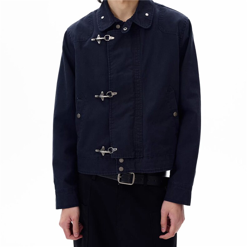 JK727-尺码M-3XL-P90-现货！解构拼接飞机扣夹克复古做旧短款外套,男装夹克,星座1811B