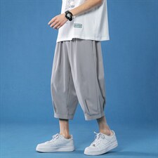 K161P25蓝底冰丝加大码百搭休闲纯色七分裤哈伦裤夏装学生百搭，男装休闲裤，电商A050