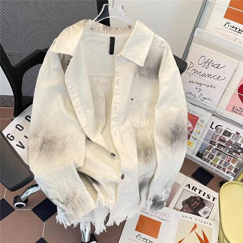 美式潮牌休闲后背字母牛仔外套男女款流苏毛边装夹克N8944/P67,男装工装外套,星座506B