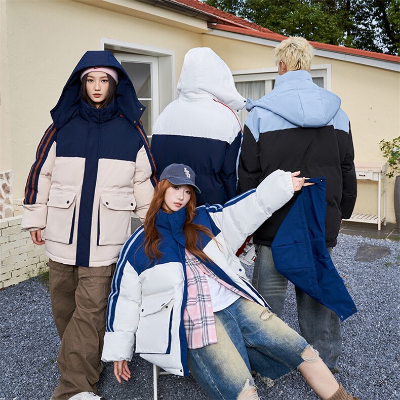 现货抖音得物供视频三防加厚羽绒拼接织带连帽棉衣外套棉服MY8085,男装棉衣,电商A486
