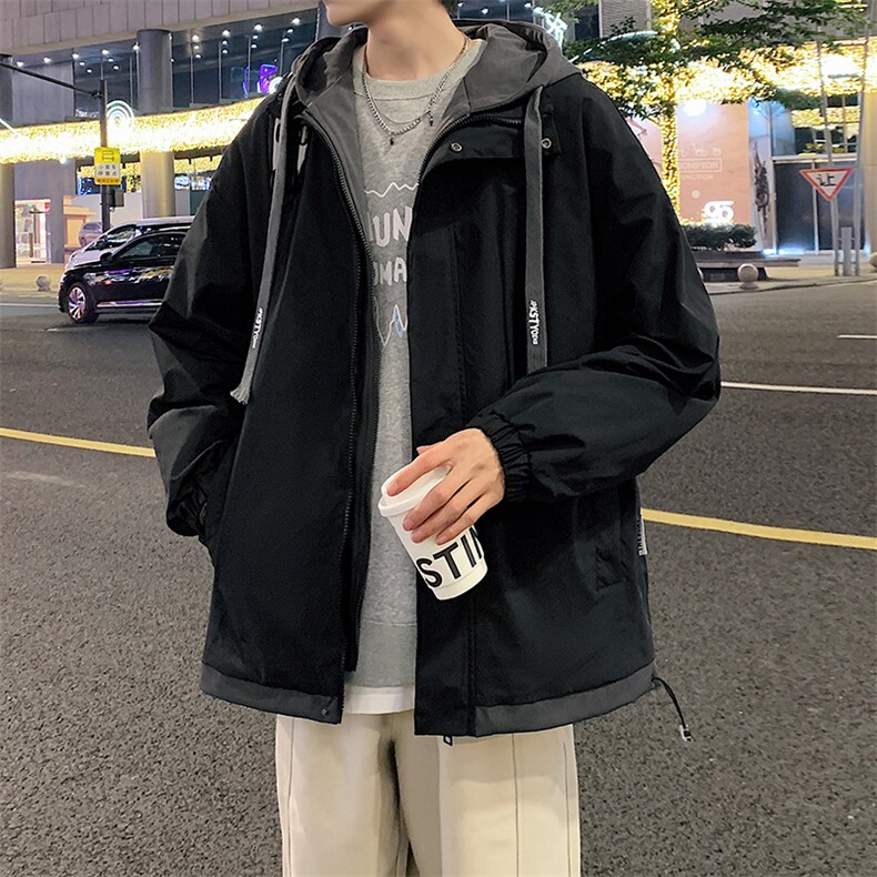 2025春秋新款假两件夹克男设计感小众连帽休闲外套港风2362-P60，男装夹克，星座1403B