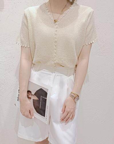 曲珠短袖开衫，女装，千变织造