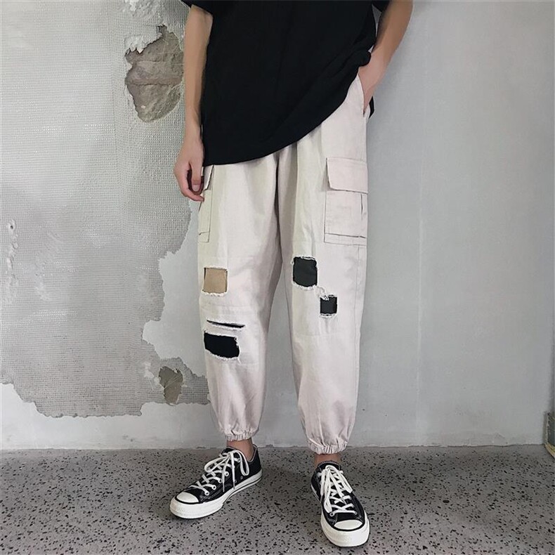 男士休闲裤夏季九分裤修身小脚工装裤男潮牌韩版潮流港风宽松裤子图片