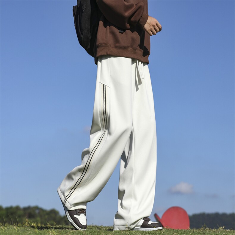 织带拼接休闲裤男款春秋宽松直筒卫裤美式垂感阔腿长裤K7902-P35,男装休闲裤,星座505-3