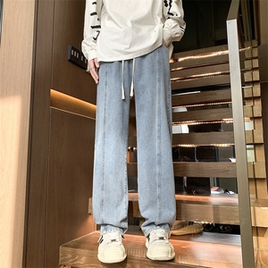 牛仔裤2024新款男复古潮牌美式做旧直筒裤子春季高街阔腿图片