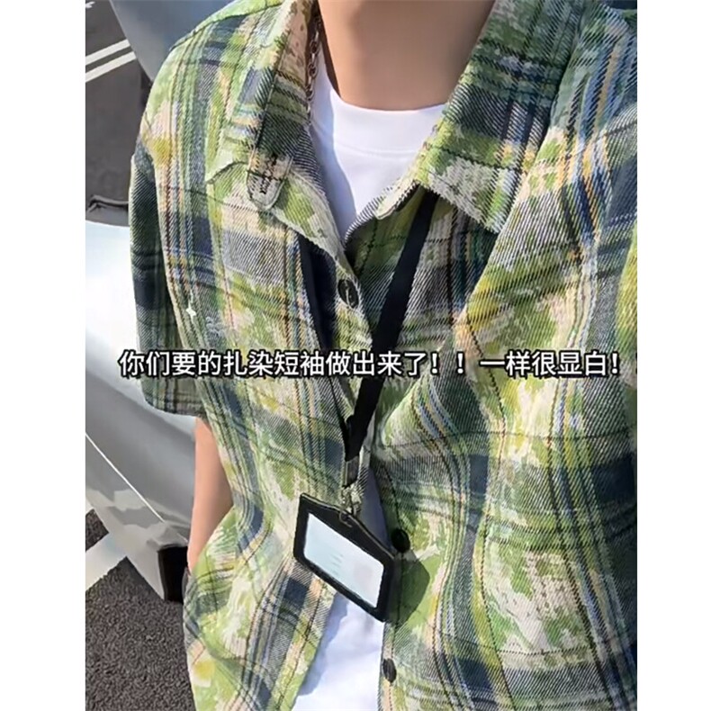 牛油果绿色格子衬衫短袖宽松美式休闲衬衫c07-P32,男装衬衫,星座1212