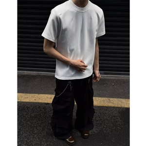 美式小众设计感人棉空气层短袖男夏季新款小领口慵懒风休闲T恤潮图片
