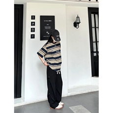 现货！cleanfit小领口条纹重磅t恤美式高街高级七分袖RDT10-P38，男装T恤，星座1005-6