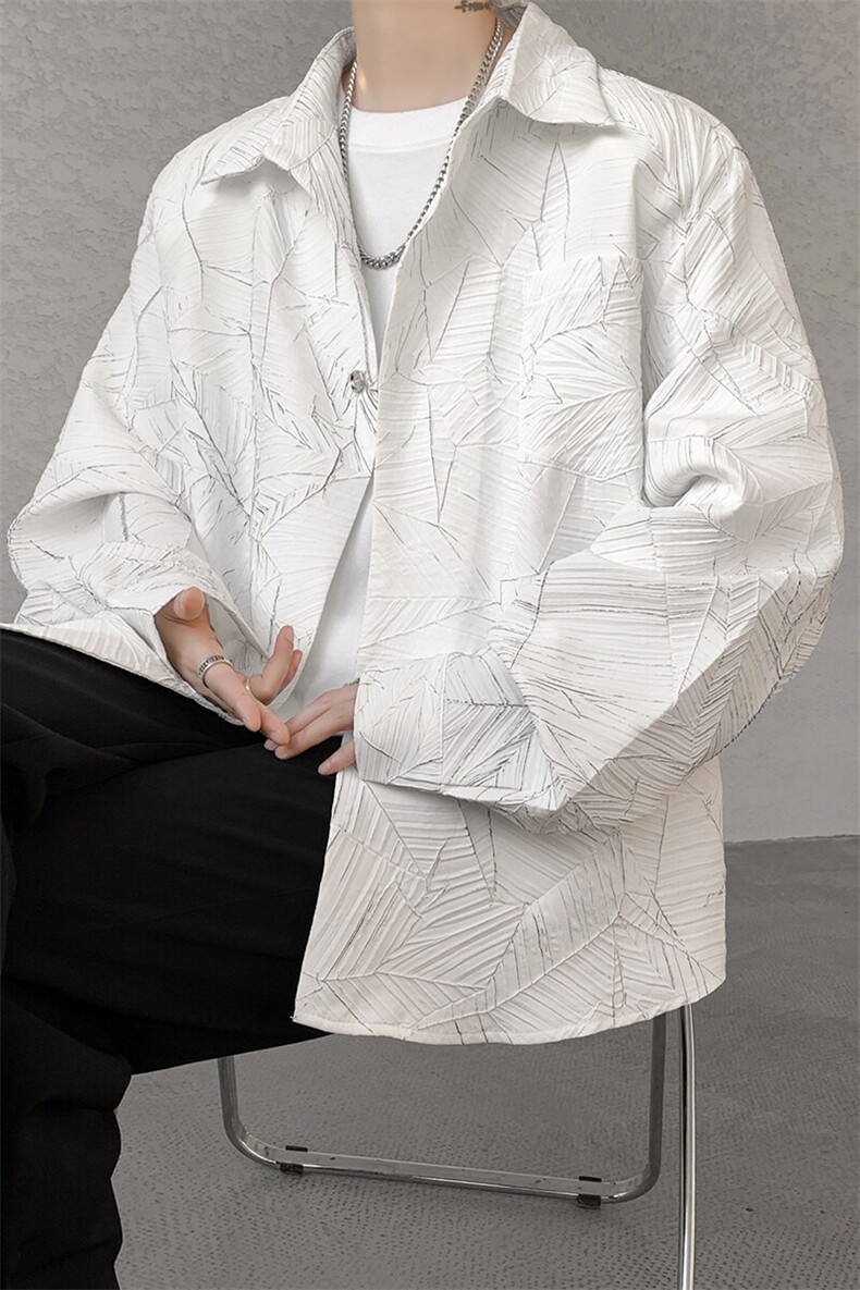 8XL-M小众解构肌理感裂纹垫肩花衬衫男高级感宽松衬衣男CS520P55,男装衬衫,电商D206-1