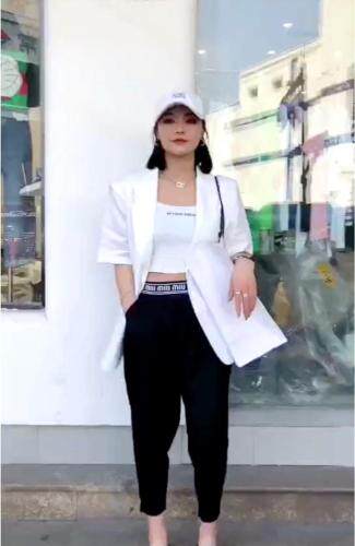 AX310夏季新款2021韩版显瘦宽松纯棉百搭时尚短袖西装外，女装西装，L·H·X