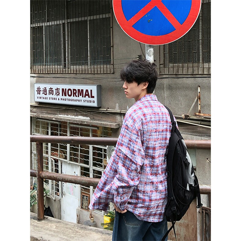 特P50 无差价新款秋季潮流格子字母印花长袖衬衫-HS2302 港风街头图片