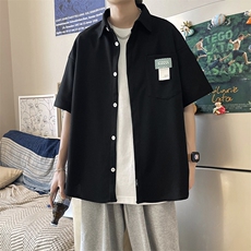 华夫格口袋衬衫夏季潮牌百搭休闲外套港风bf宽松短袖男W3174-P32，男装衬衫，星座512-2
