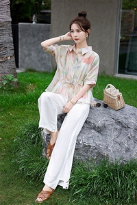 妈妈装夏款年轻套装女2025新款干练气质微胖显瘦太职业两件套图片