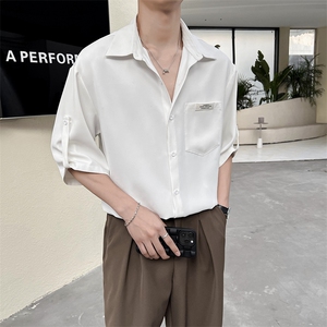 男韩版潮流七分袖衬衣轻熟风痞帅夏季冰丝高感上衣PS03-P55控78图片