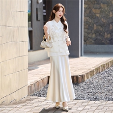 现货春装新款简约时尚休闲重工艺钉珠减龄马甲可组合三件套半裙衫，女装马甲，韩美纤衣