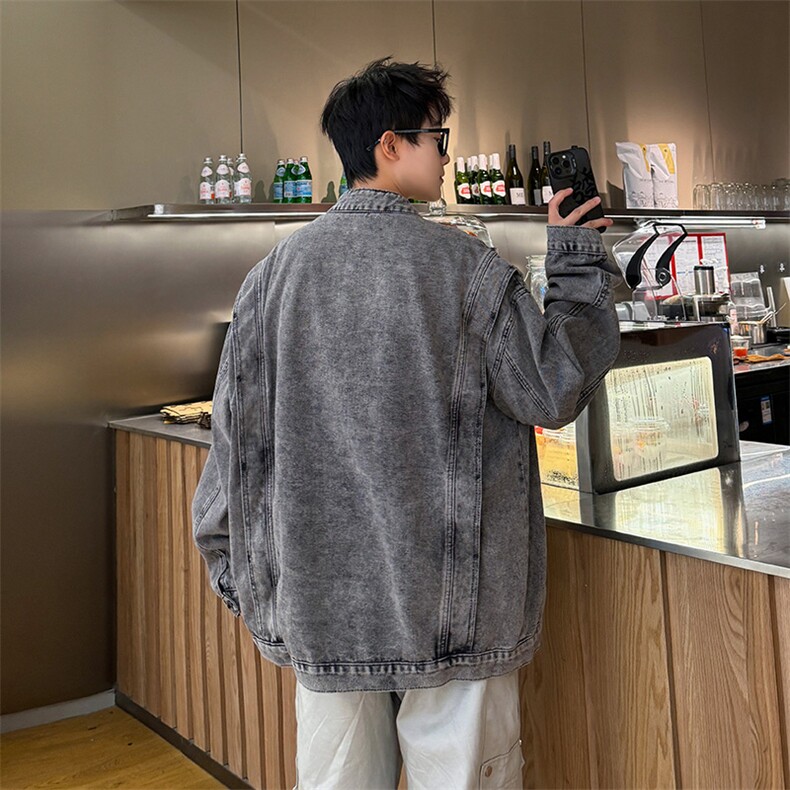 美式做旧重工水洗牛仔外套bf帅气设计感街头机车夹克男,男装夹克,星座410-6（原星座1304-1）