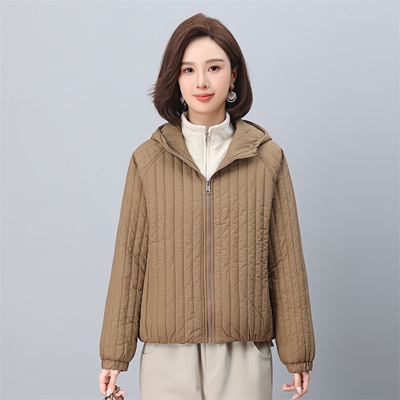 时尚显瘦竖条纹棉服宽松百搭保暖外套，女装棉衣/棉服，叶笙衣