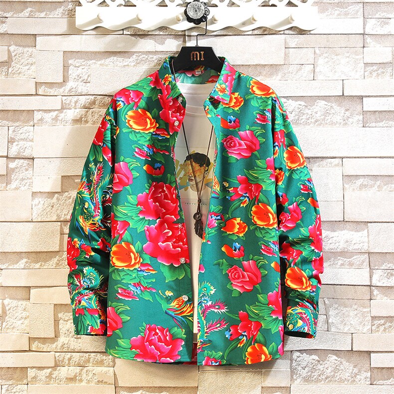 东北花衬衫男长袖风复古l礼服外套潮牌宽松上衣8018特P30,男装衬衫,电商A056