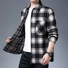 KCN20606-13冬季男士长袖衬衫双面尼加厚保暖毛呢衬衣外套P370图片