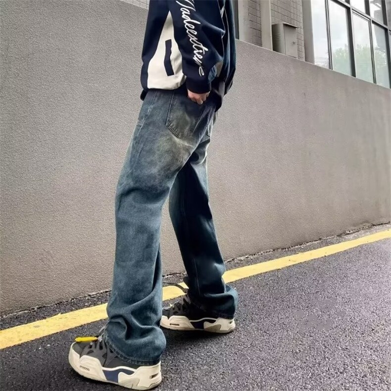 渐变色裤子ins高街潮ins秋冬阔腿牛仔裤男款宽松直筒老爹裤,男装牛仔裤,星座1210-1