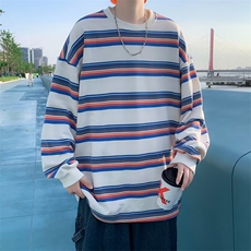 2023秋季新品撞色条纹套头衫圆领宽松学生外套卫衣W4985-P25，男装卫衣，星座512-3