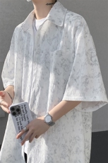 8XL-M肌理褶皱冰丝短袖衬衫男夏薄款半袖防晒衬衣外套DC28010P45，男装衬衫，电商B312