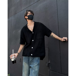 高级感痞帅短袖衬衣休闲针织开衫 CY96图片