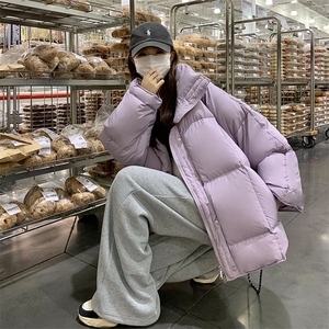 超好看肯豆风紫色立领羽绒服女冬2024新款泡芙感加厚白鸭绒面包服图片