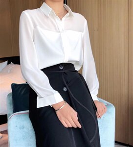 《现货》简约拼接衬衫前短后长图片