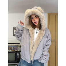 网图有货毛领兔耳座山雕棉衣男女麂皮绒外套保暖棉服A1141-P105，男装棉衣，星座1505