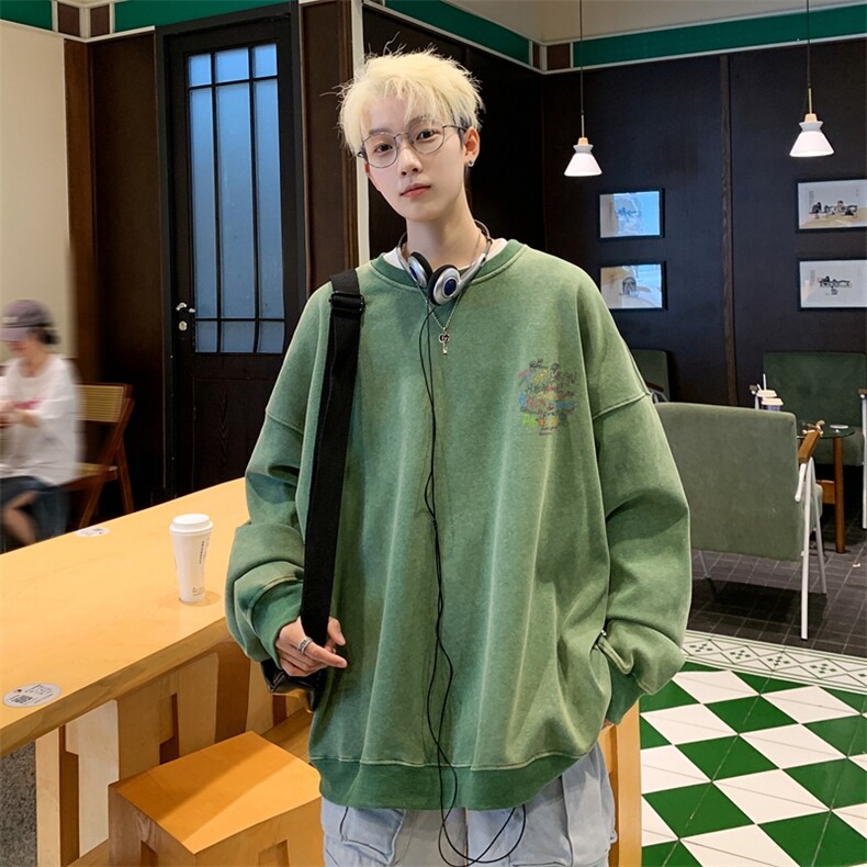 美式潮牌重磅水洗做旧圆领卫衣力推大码男XZ517A-2-Y7737-P58,男装卫衣,星座517A-2