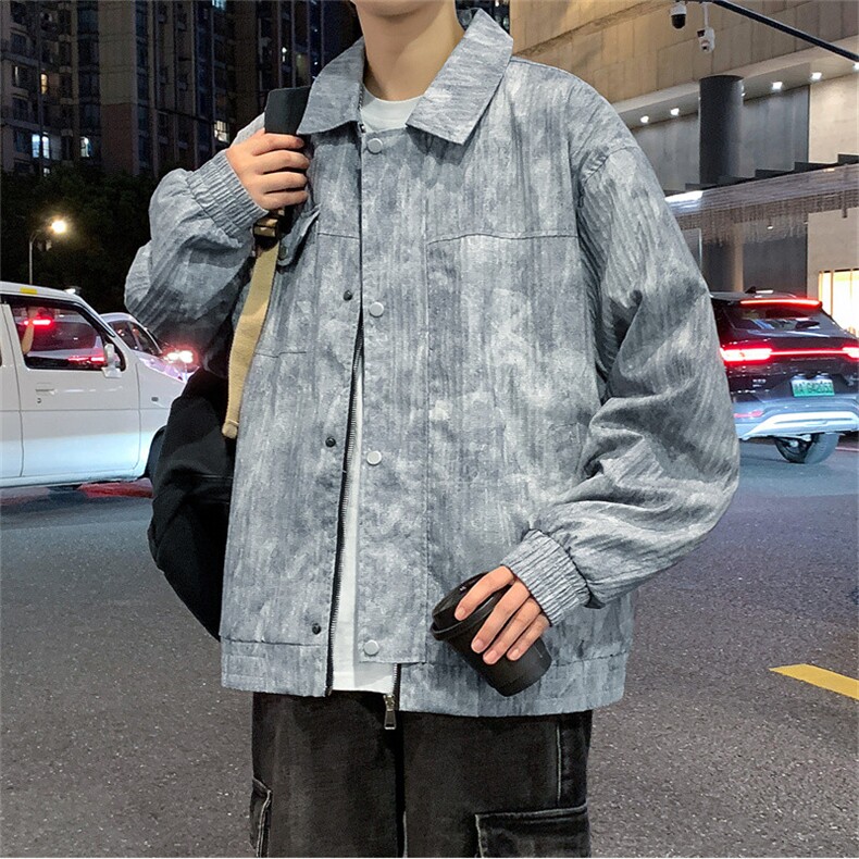 新款工装翻领夹克秋季潮流美式复古外套XZ301b-2-JK2511P78港风,男装夹克,星座301B-2（原A443-1）