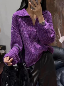 时尚百搭女士安迪绒金丝线圆领秋冬上衣显瘦保暖长袖针织衫图片