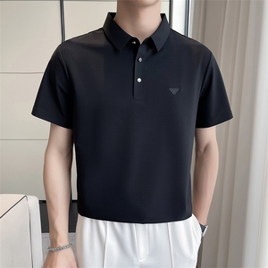 夏季半袖翻领纯色衬衫男士短袖t恤男款冰丝polo衫商务时尚翻领T恤图片