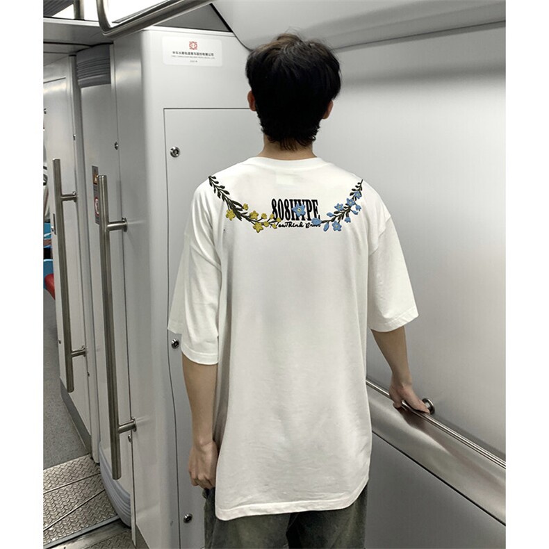万针全刺绣解构设计260克重磅双纱纯棉高品质美式高街短袖T恤特33,男装T恤,电商A486