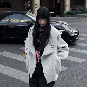抖音得物品质 26春装美式重磅结构斜拉链高领连帽卫衣开衫外套W61图片