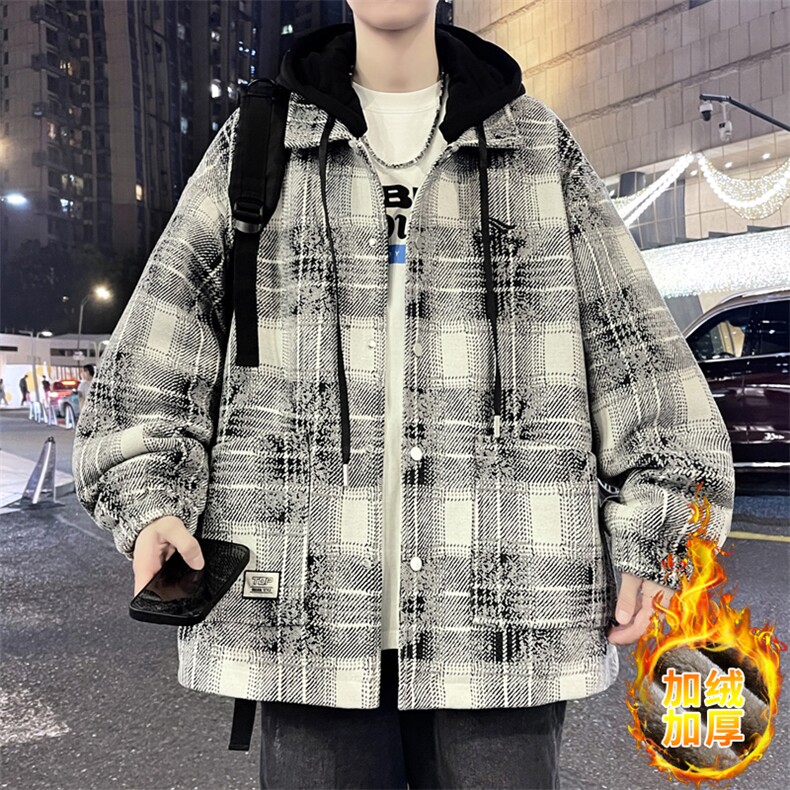 冬季外套男加厚格子夹克连帽秋冬款棒球服宽松休闲棉服V206-P110,男装夹克,星座509