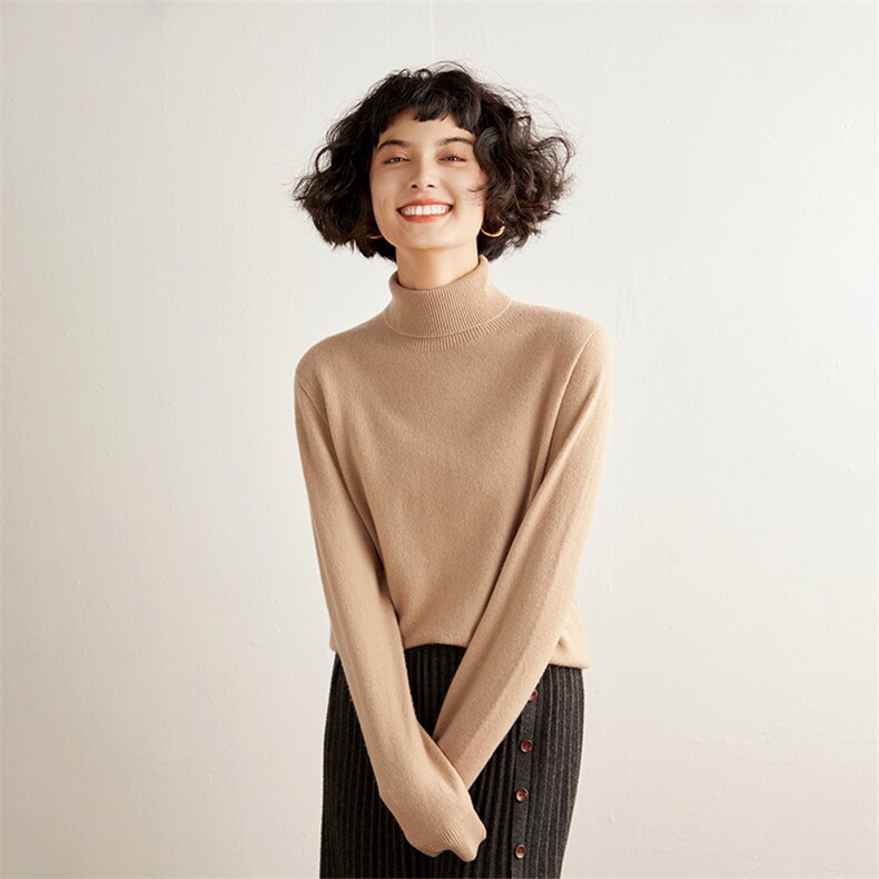 岛精无缝一线成衣山羊绒衫女卷边半高领毛衣针织衫宽松内搭打底衫，女装羊绒衫，雅之冉羊绒