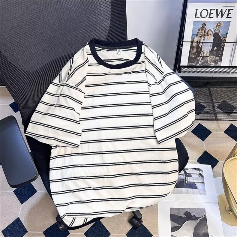 夏季短袖T恤宽条纹卡利棉上衣服男生休闲时尚学生短袖T135p38,男装T恤,星座1013