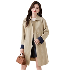 松弛感秋季简约撞色袖子洋气宽松版休闲纯色气质中长风衣通勤外套，女装风衣，姿衣坊