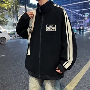 男士春秋新款立领休闲青少年侧边条纹防风宽松夹克外套YY7006-P58图片
