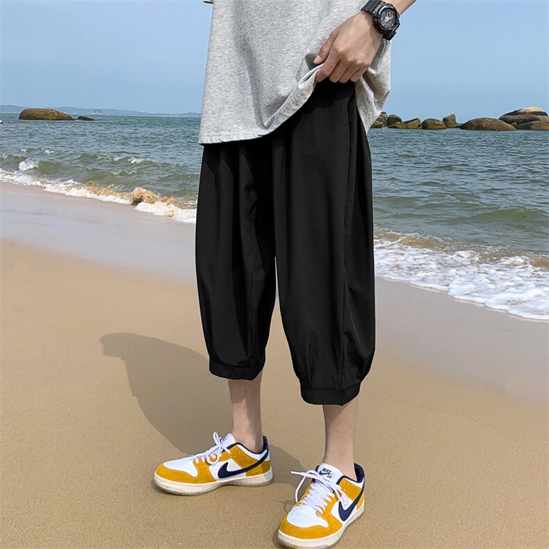 k161P25外景冰丝七分裤哈伦裤港风休闲宽松加大码青年纯色收口,男装休闲裤,电商A026-1