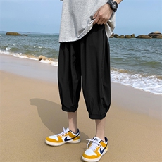 k161P25外景冰丝七分裤哈伦裤港风休闲宽松加大码青年纯色收口，男装休闲裤，电商A026-1