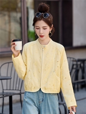 2026春季新品简约时尚休闲提花烫钻外套，女装短外套，美沁