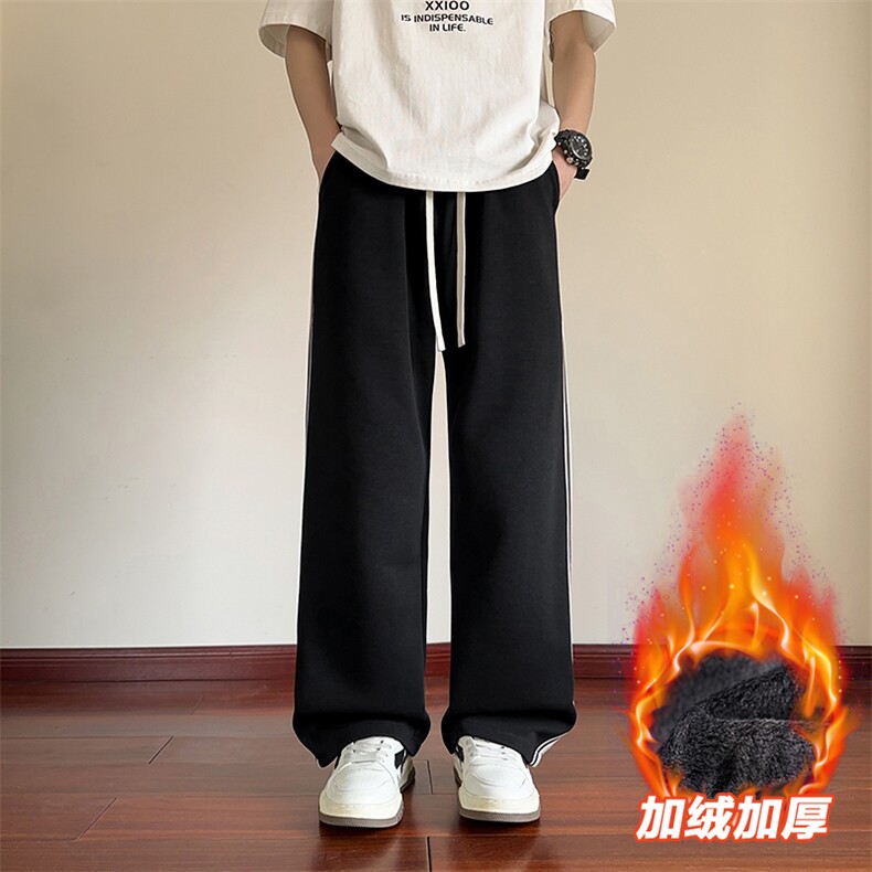 男侧边条纹休闲裤宽松直筒阔腿长裤加绒运动卫裤D016-P45加绒P50,男装休闲裤,星座509